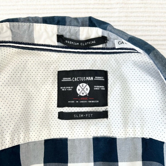 Men’s Cactus Blue & white Gingham Button Down Short Sleeve Shirt - Picture 9 of 10